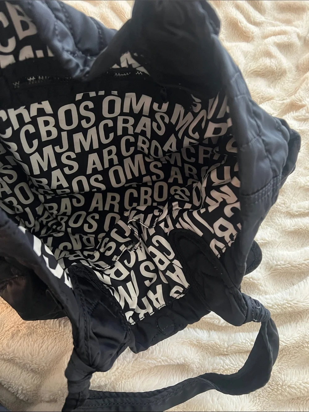 Marc by Marc Jacobs Black Quilted Nylon Tote with Logo Plaque